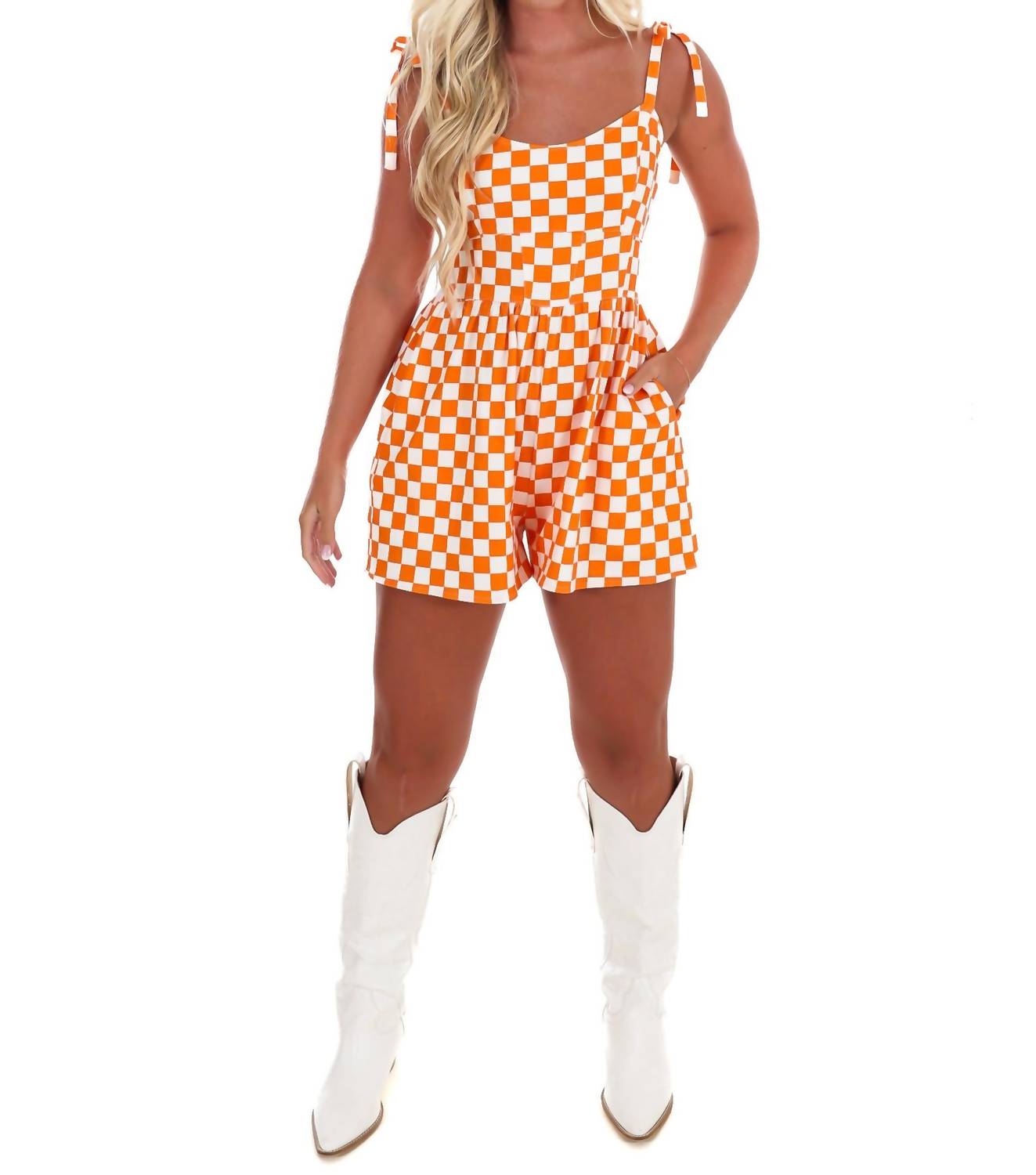 Main Strip - Undefeated Check Denim Romper