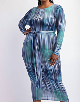 The Curve La - Plus Size Long Sleeve Midi Dress With Self-tie Belt