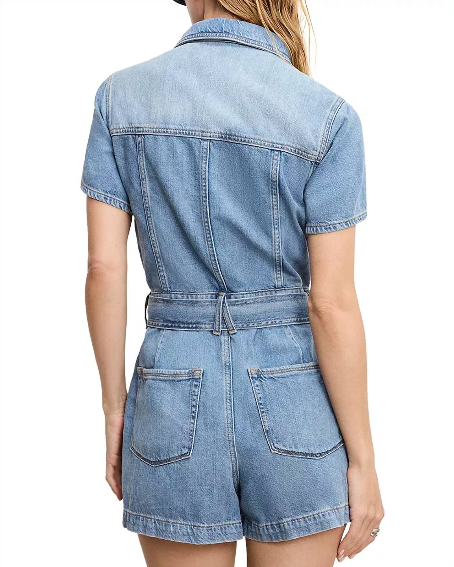 Good American - Fit For Success Lite Linen Denim Shorts Romper