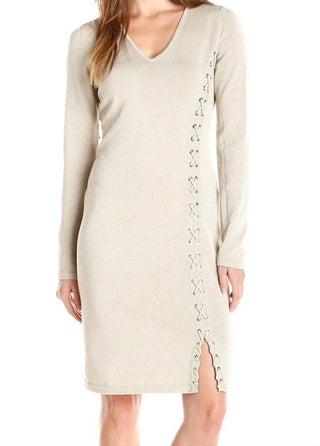 Calvin Klein - Glitter Sheath Knit Lace Up Sweater Dress