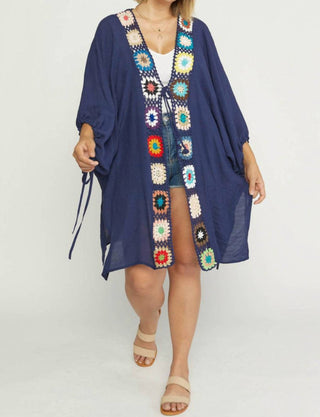 Entro - Crochet Trim Open Front Kimono