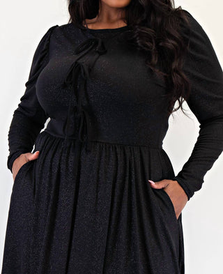 The Curve La - Plus Size Glitter Knit Flare Dress With Bow Details