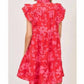 Umgee - Women's Red Mix Floral Ruffle Sleeve Dress