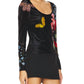 Alice + Olivia - Delaina Scoop Neck Long Sleeve Velvet Top