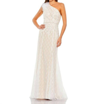 Mac Duggal - Feather One Shoulder Lace Dress Formal Gown