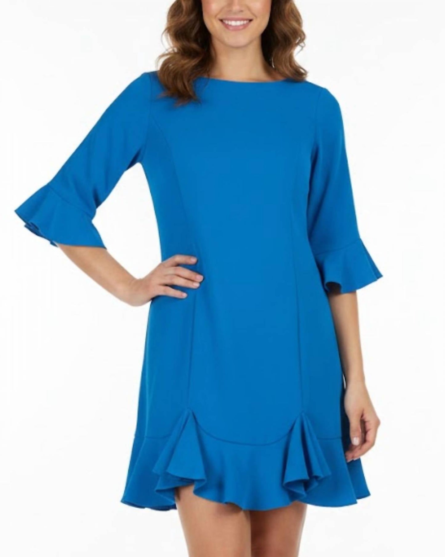Adrianna Papell - Circular Flounce Sleeve Crepe Mini Dress