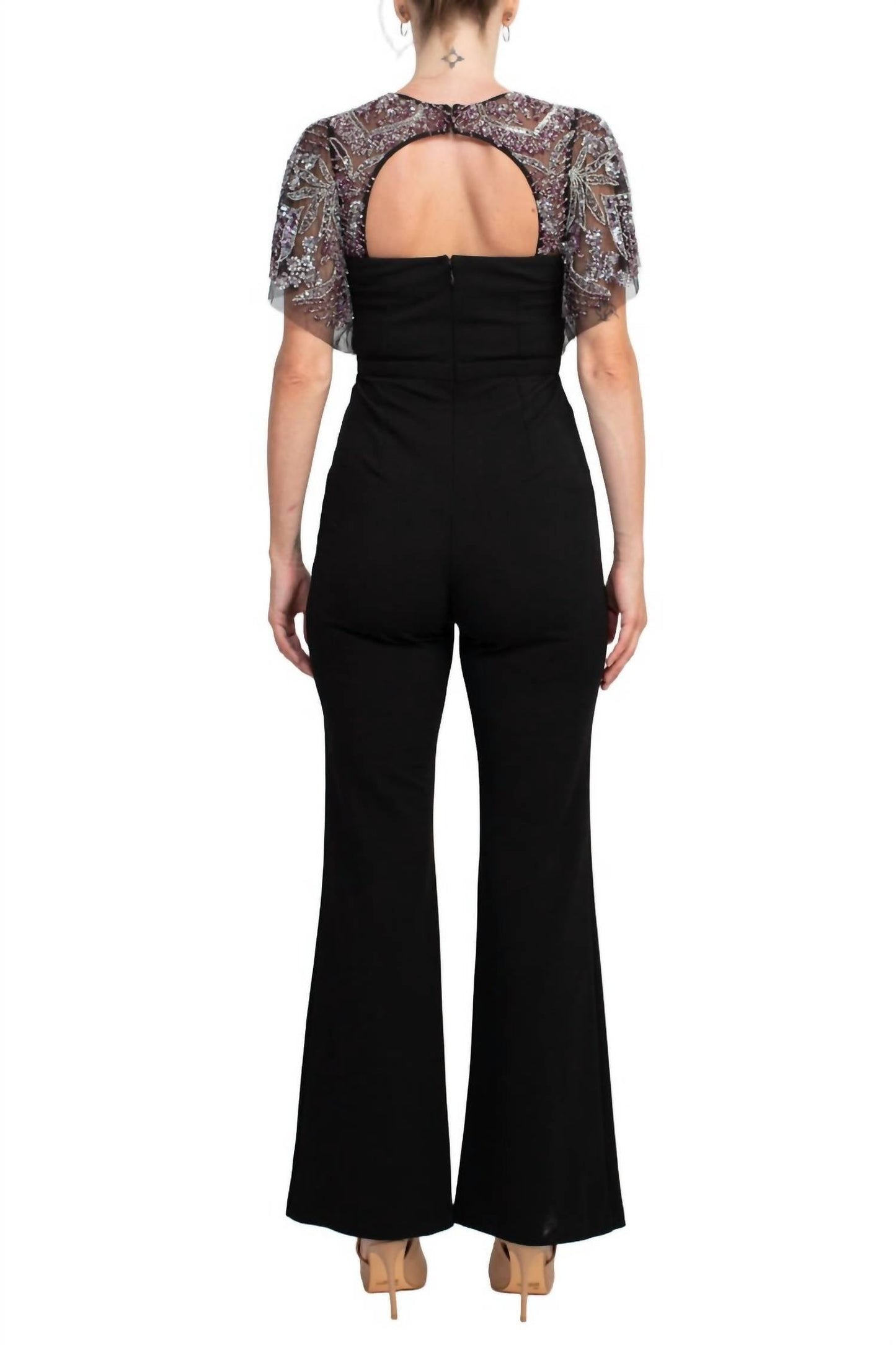 Aidan Mattox - Embellished Mesh Bodice Crepe Jumpsuit