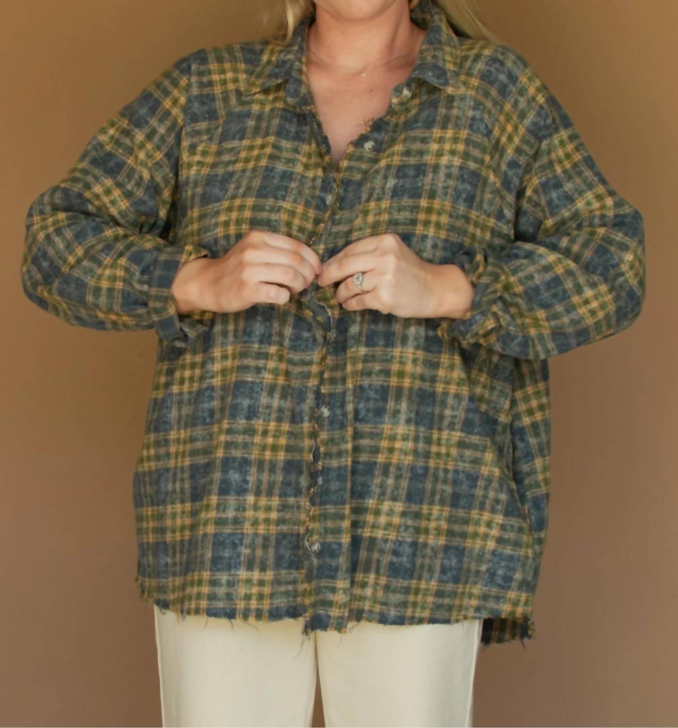 Wishlist - Plaid Raw Edge Detail Shirt