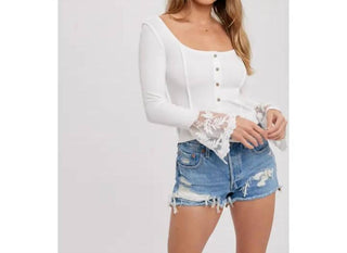 Bluivy - Lace Trim Square Neck Knit Top