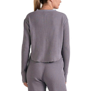 Elan - Long Sleeve V-neck Waffle Top