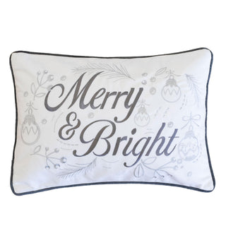 White & Silver ‘Merry &amp; Bright’ Holiday Lumbar Pillow – 14x20"