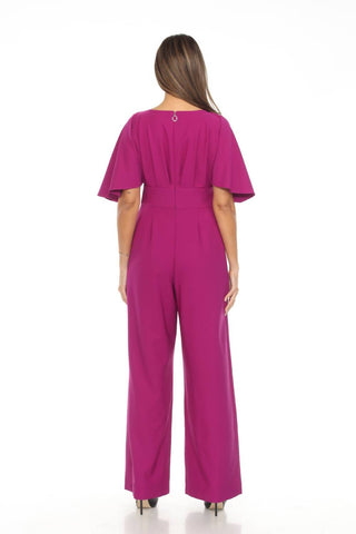 Joseph Ribkoff - Flutter Sleeves Wide Leg Jumpsuit