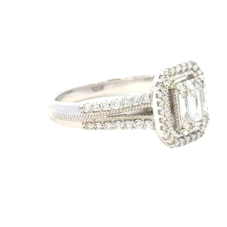 Aamiaa - 0.66 Carat Natural Diamond Emerald Cut Double Halo Engagement Ring - Size 6.5