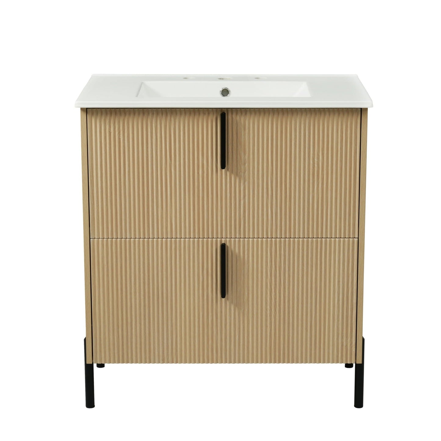 Bathroom Vanity With Ceramic Sink, Fluted Design