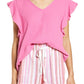 Caslon V Neck Ruffle Sleeve Top - Pink Ibis