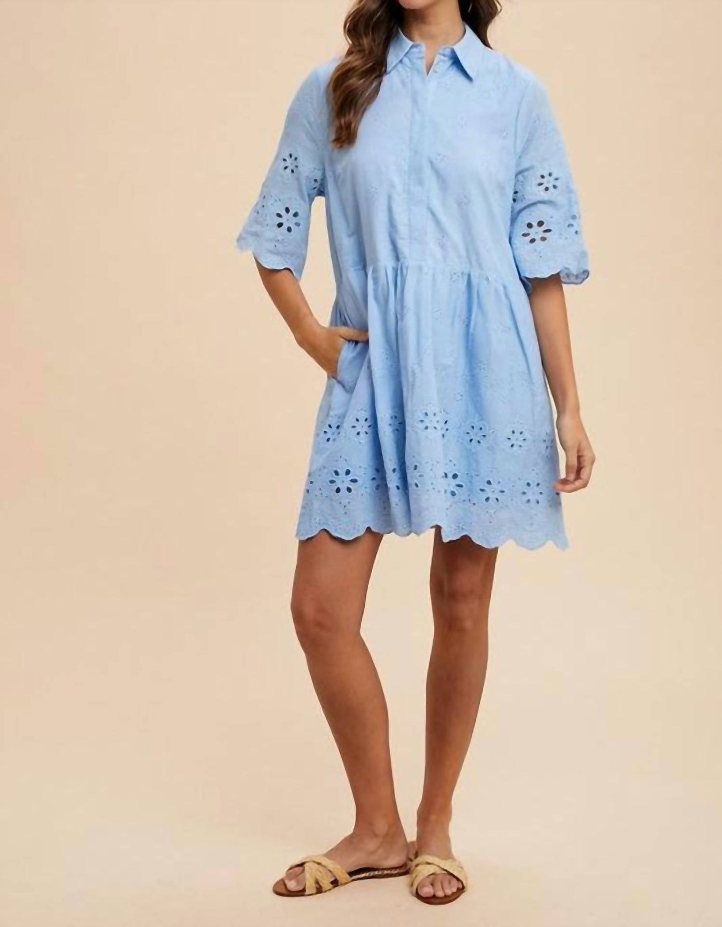 Anniewear - Dina Embroidered Scallop Edge Mini Dress