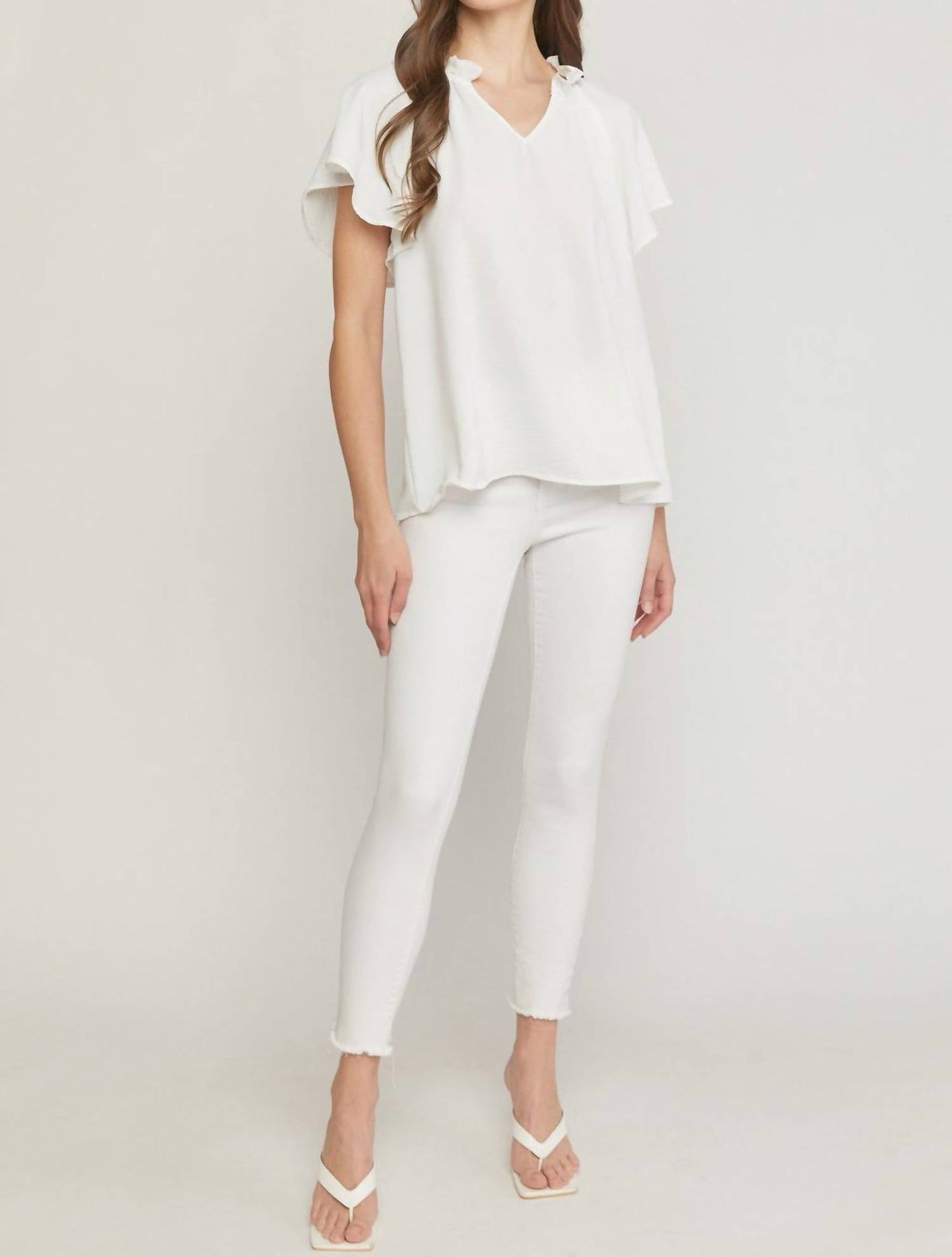 Entro - Ruffled Flutter Sleeve Blouse