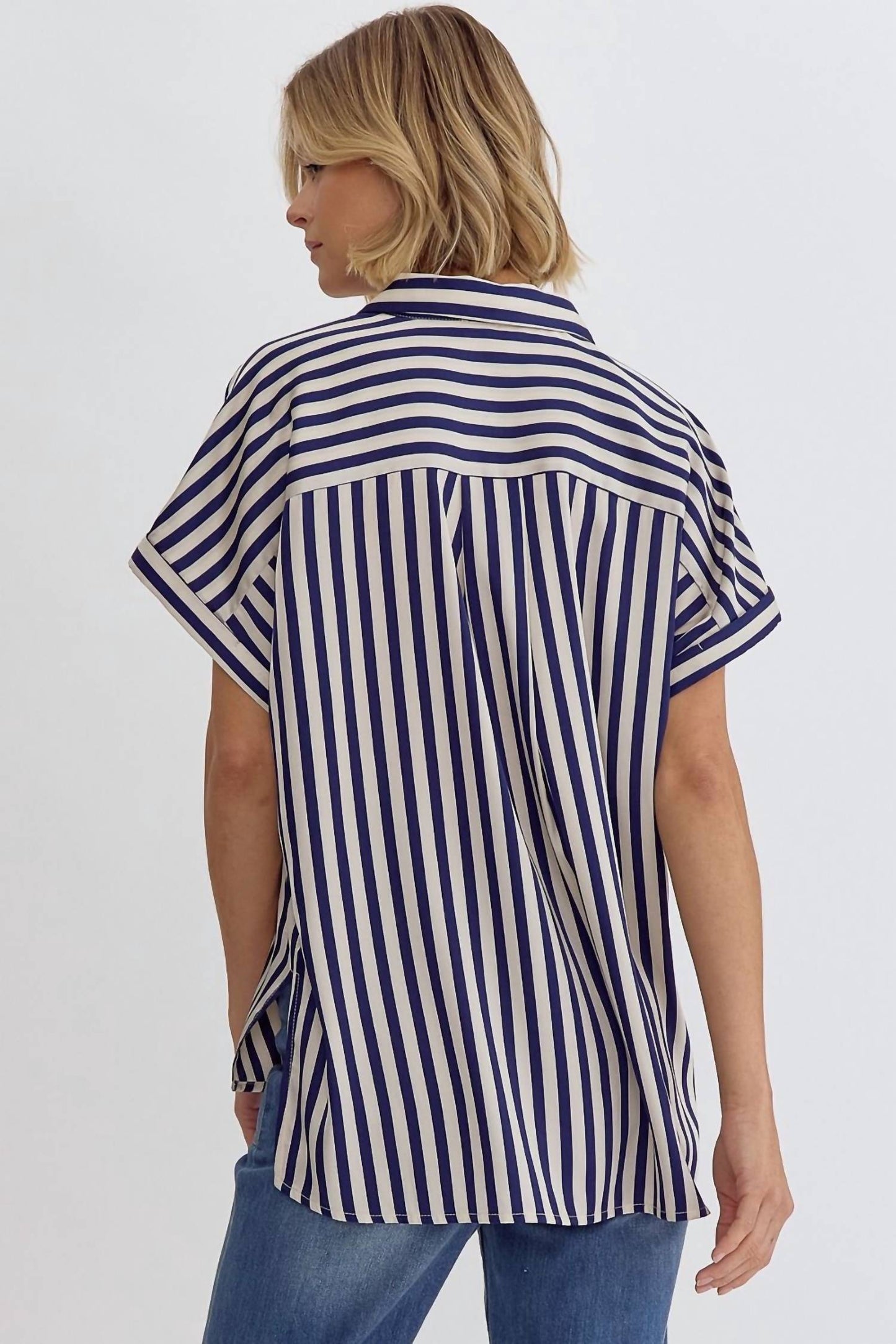 Entro - Striped Collared Button Up Top