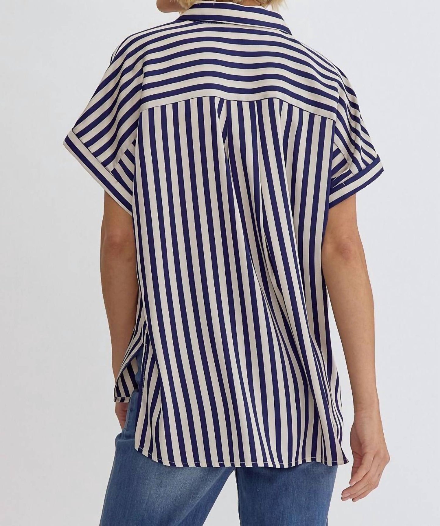 Entro - Striped Collared Button Up Top