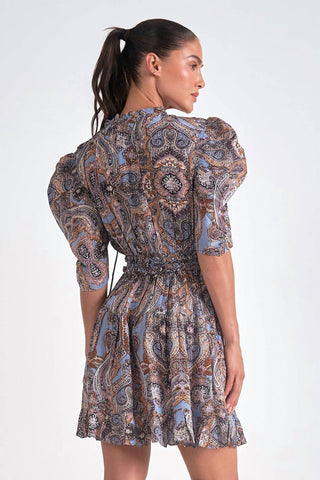 Elan - Short Sleeve High Neck Paisley Dress