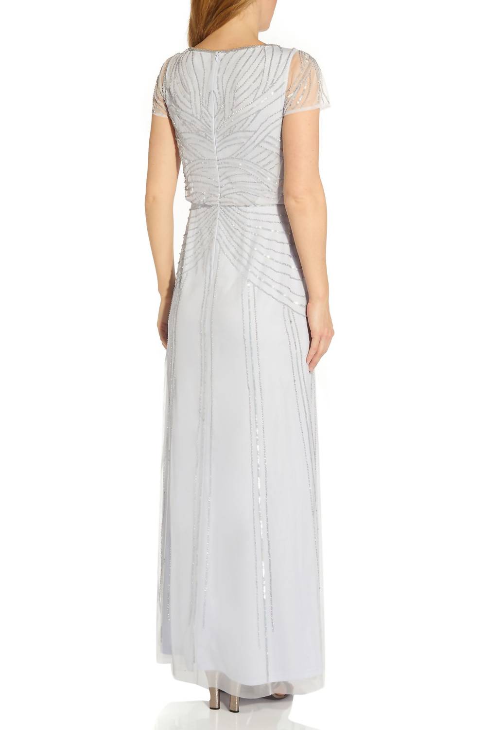 Adrianna Papell - Bateau Neck Back Zipper Short Sleeves Long Gown