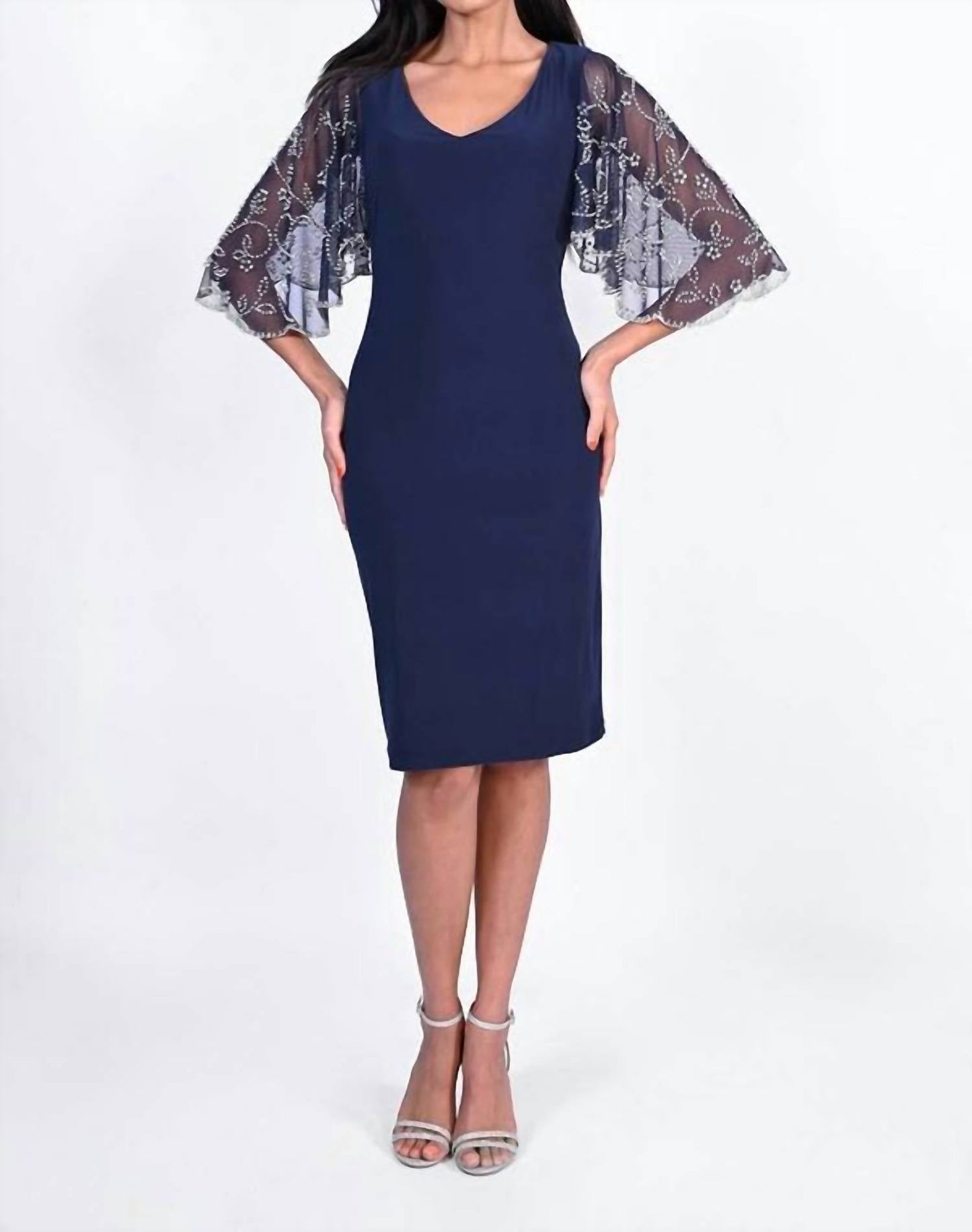 Frank Lyman - V-neck Silky Jersey Knit Dress