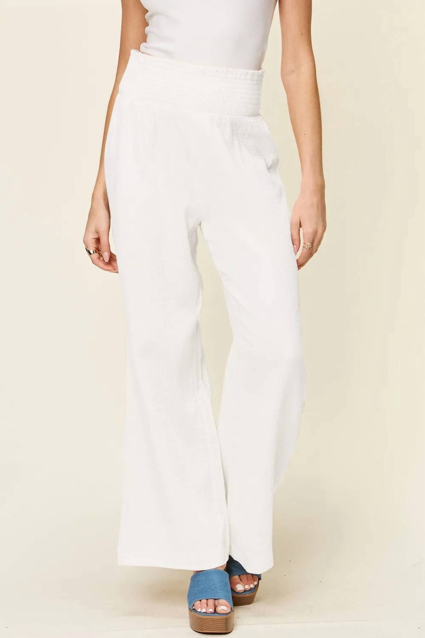 Double Take - Women's Full Size Texture Smocked Waist Wide Leg Pants