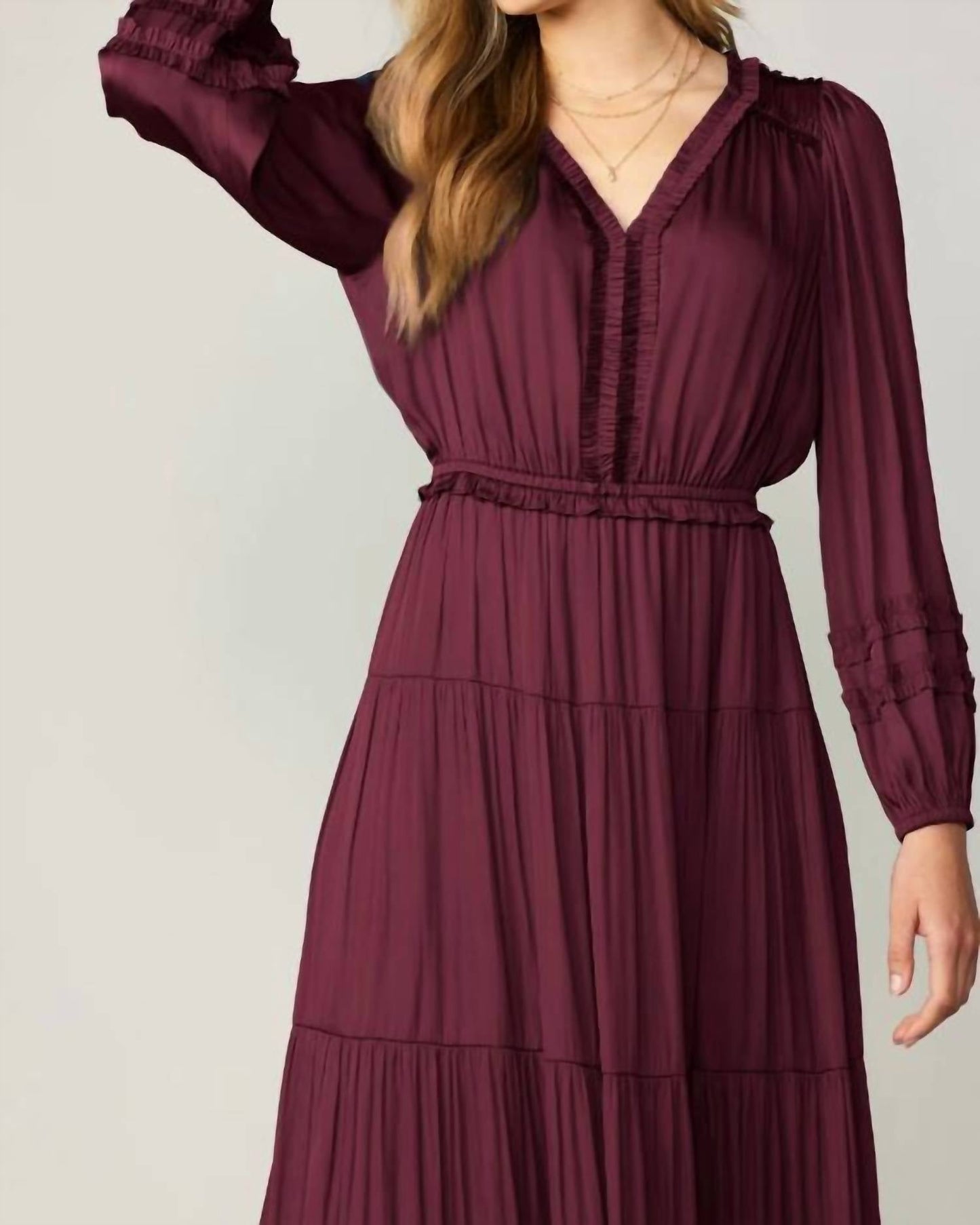 Current Air - Split Neck Tiered Midi Dress