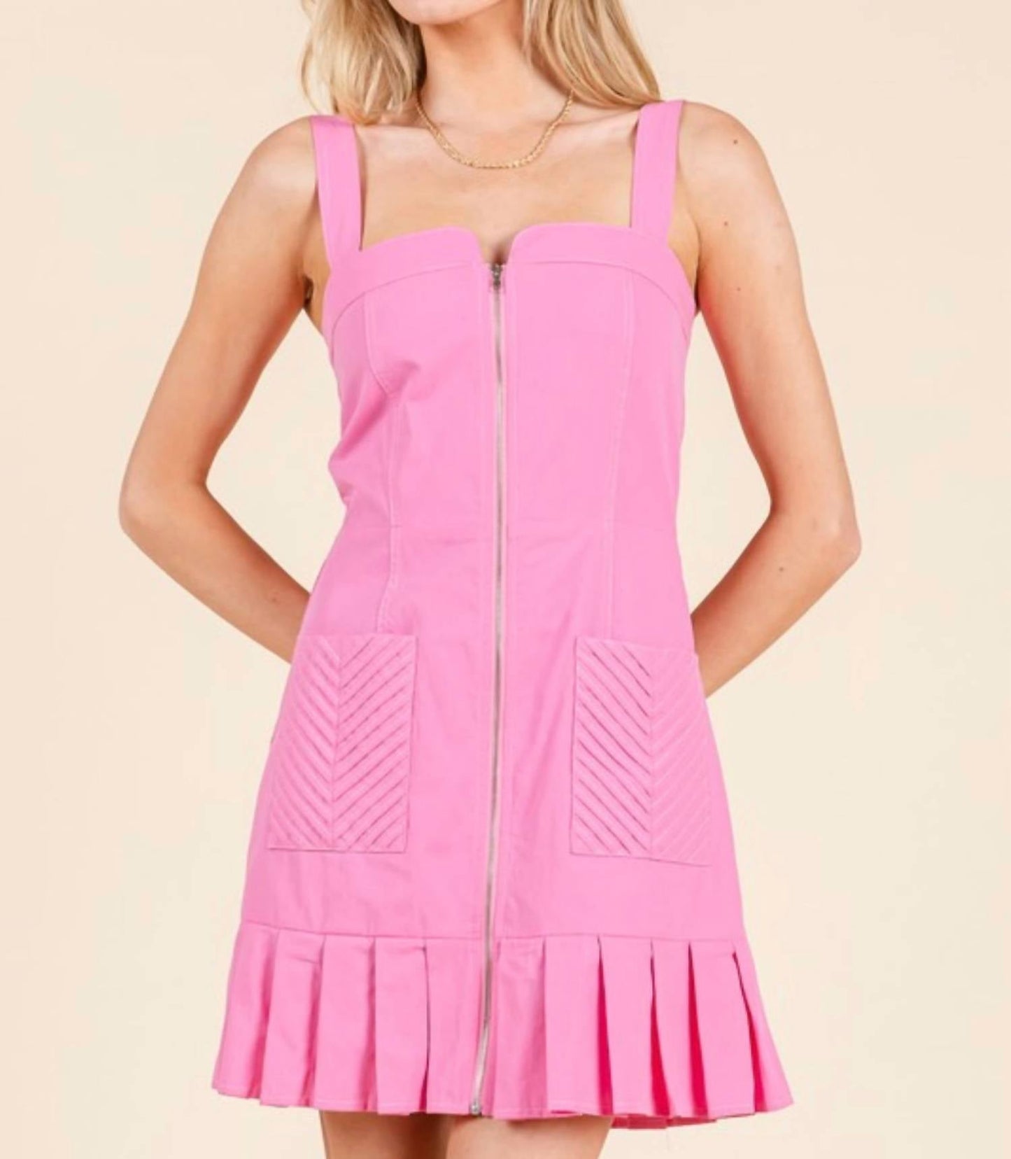 Baby Pink - Pleated Detail Mini Dress