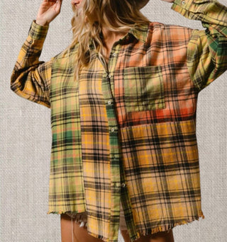 Bibi - Frayed Hem Plaid Shirt