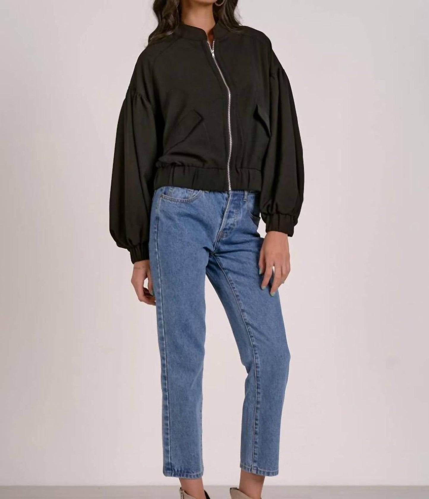 Elan - Women's Balloon Sleeve Bomber Jacket