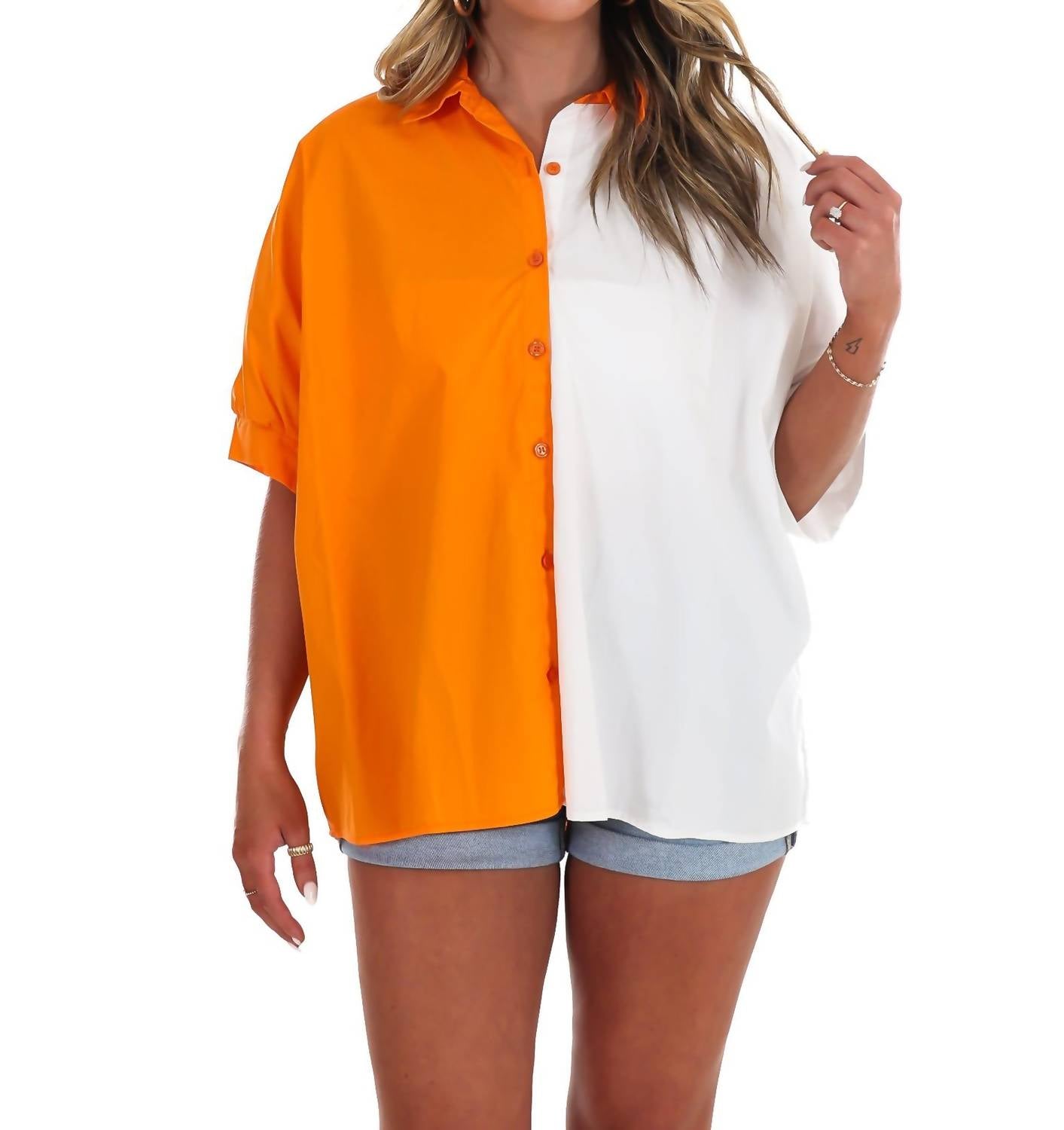 Day + Moon - Two Tone Button Down Top