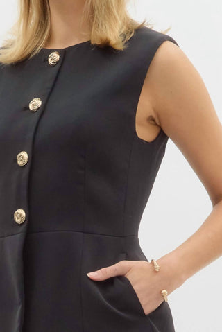 Entro - Sleeveless Button-front Peplum Suit