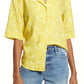 Women's Yellow Hazy Floral Linen Blend Camp Shirt - Medium
