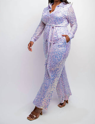 The Curve La - Plus Size Sequins Shirt And Wide-leg Pants Set