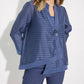 Joseph Ribkoff - Sheer Stripes Three-quarter Sleeves Asymmetric Jacket