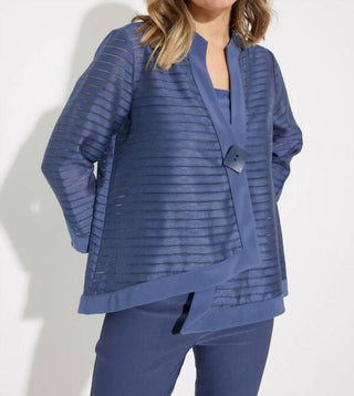 Joseph Ribkoff - Sheer Stripes Three-quarter Sleeves Asymmetric Jacket