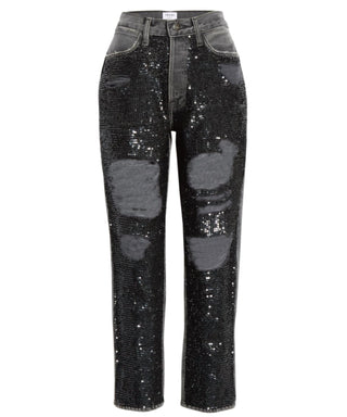 Frame - High-rise Sequined Straight-leg Jeans