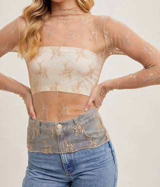 Bluivy - Floral Embroidery Lace Sheer Mesh Top