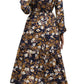 Epretty - Perfee Printed Notched Long Sleeve Midi Dress