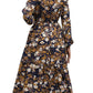 Epretty - Perfee Printed Notched Long Sleeve Midi Dress