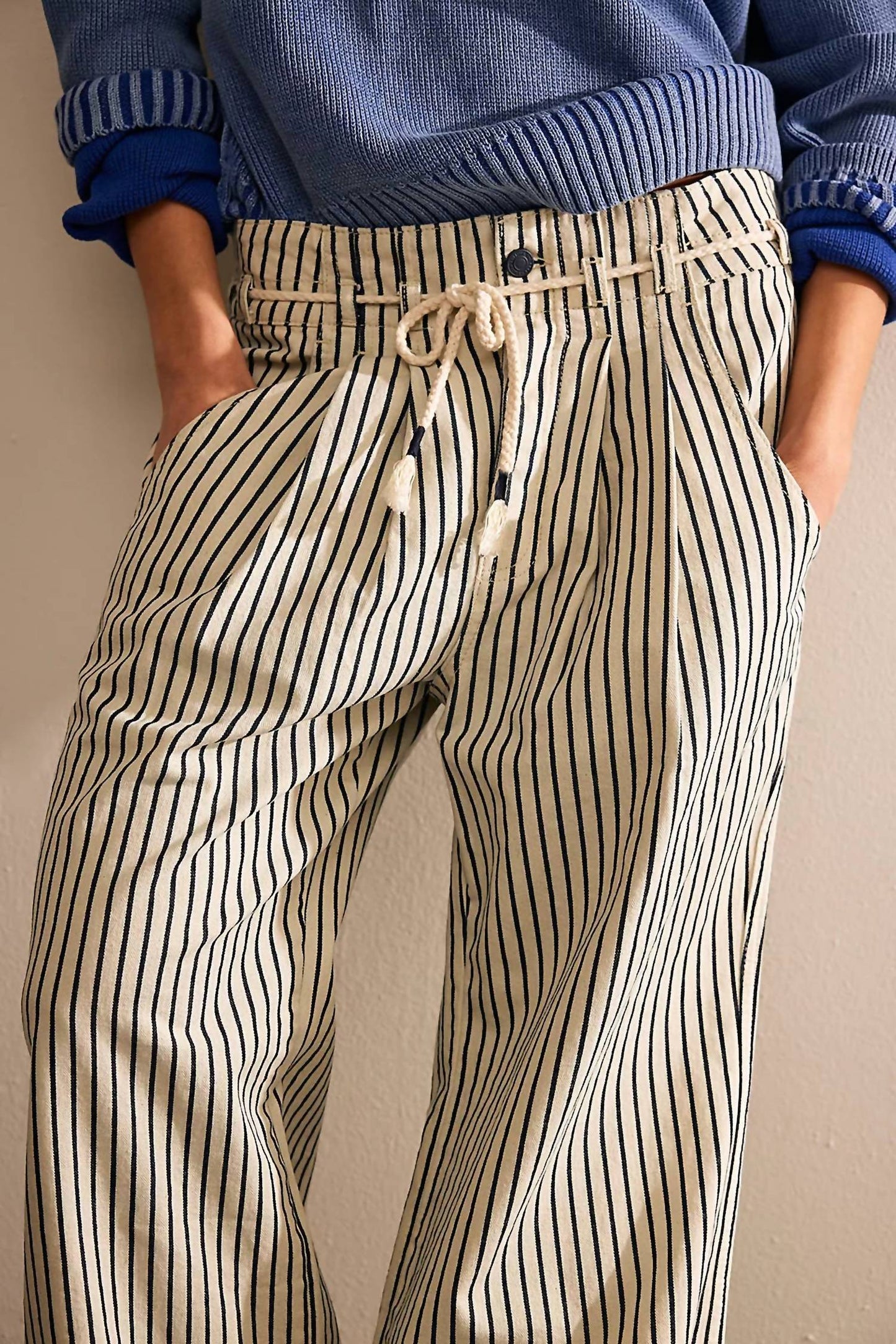 Free People - Dakota Cinched Striped Denim Trousers