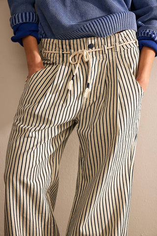 Free People - Dakota Cinched Striped Denim Trousers