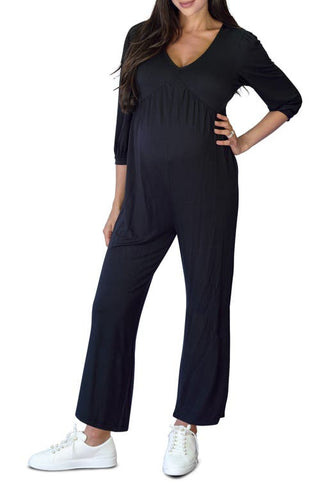 Ingrid & Isabel Black V Neck Maternity Jumpsuit - Medium