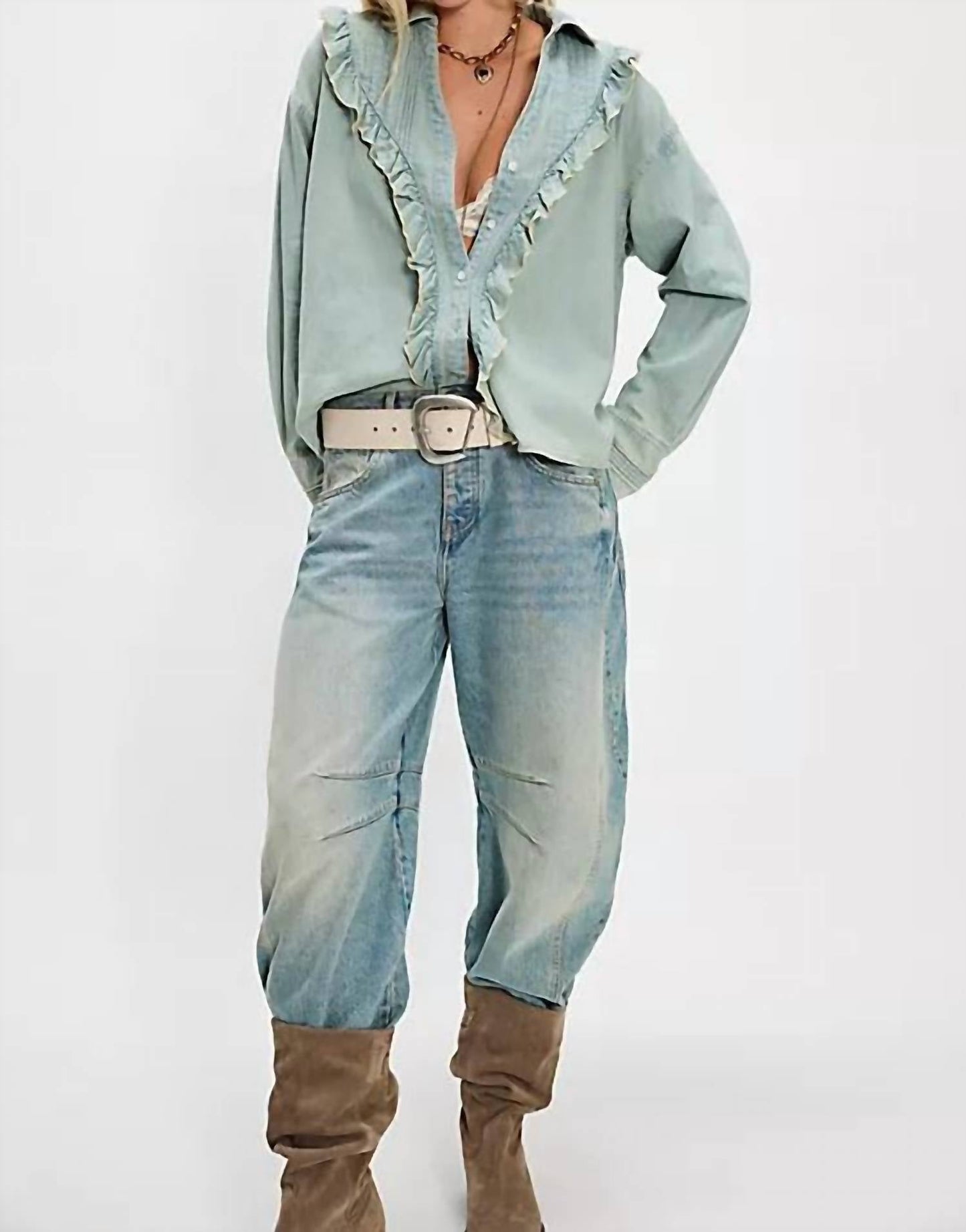 Free People - Tattered And Ruffled Denim Top