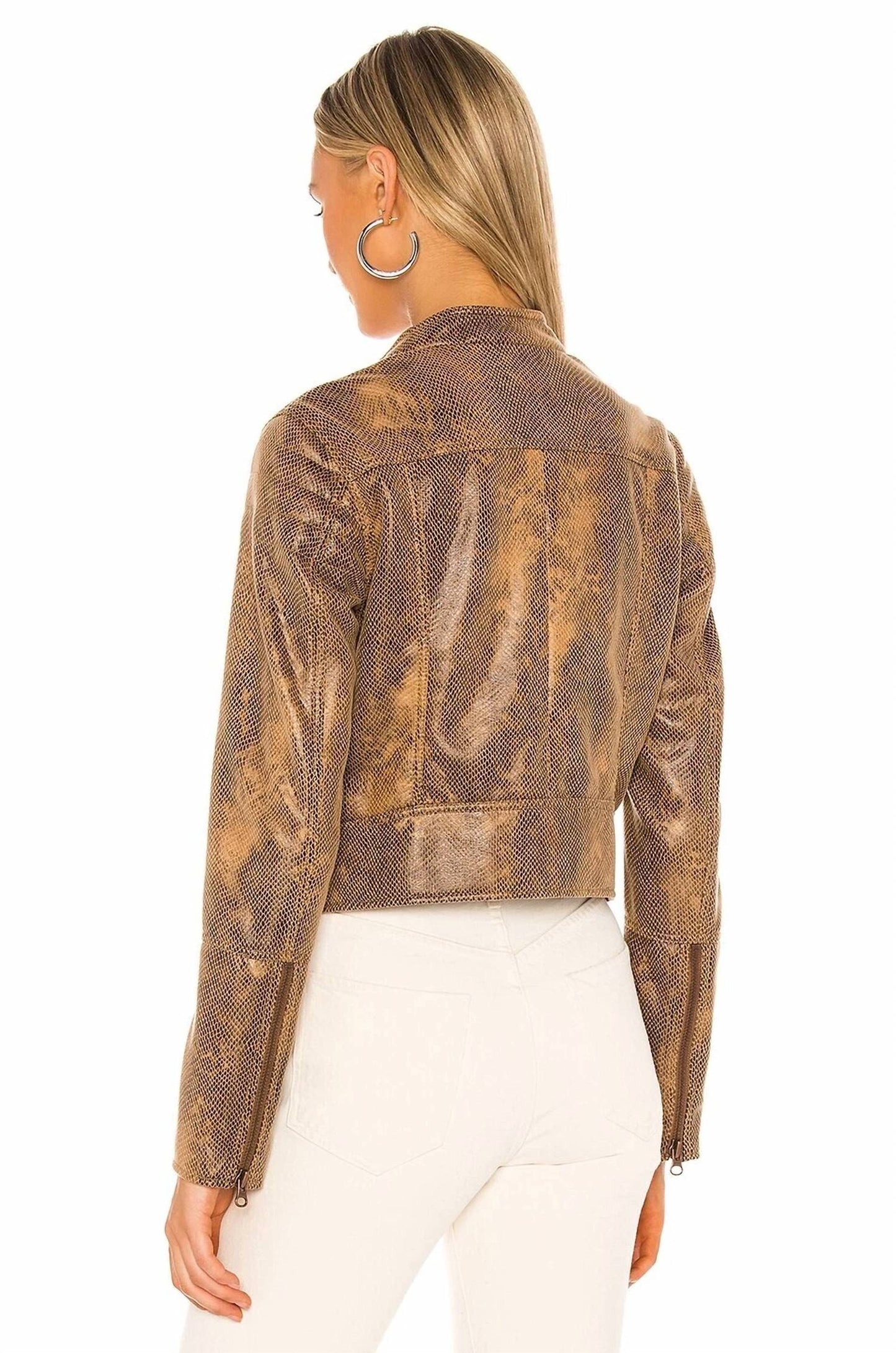 Free People - Snakeskin Fenix Faux Suede Leather Moto Jacket