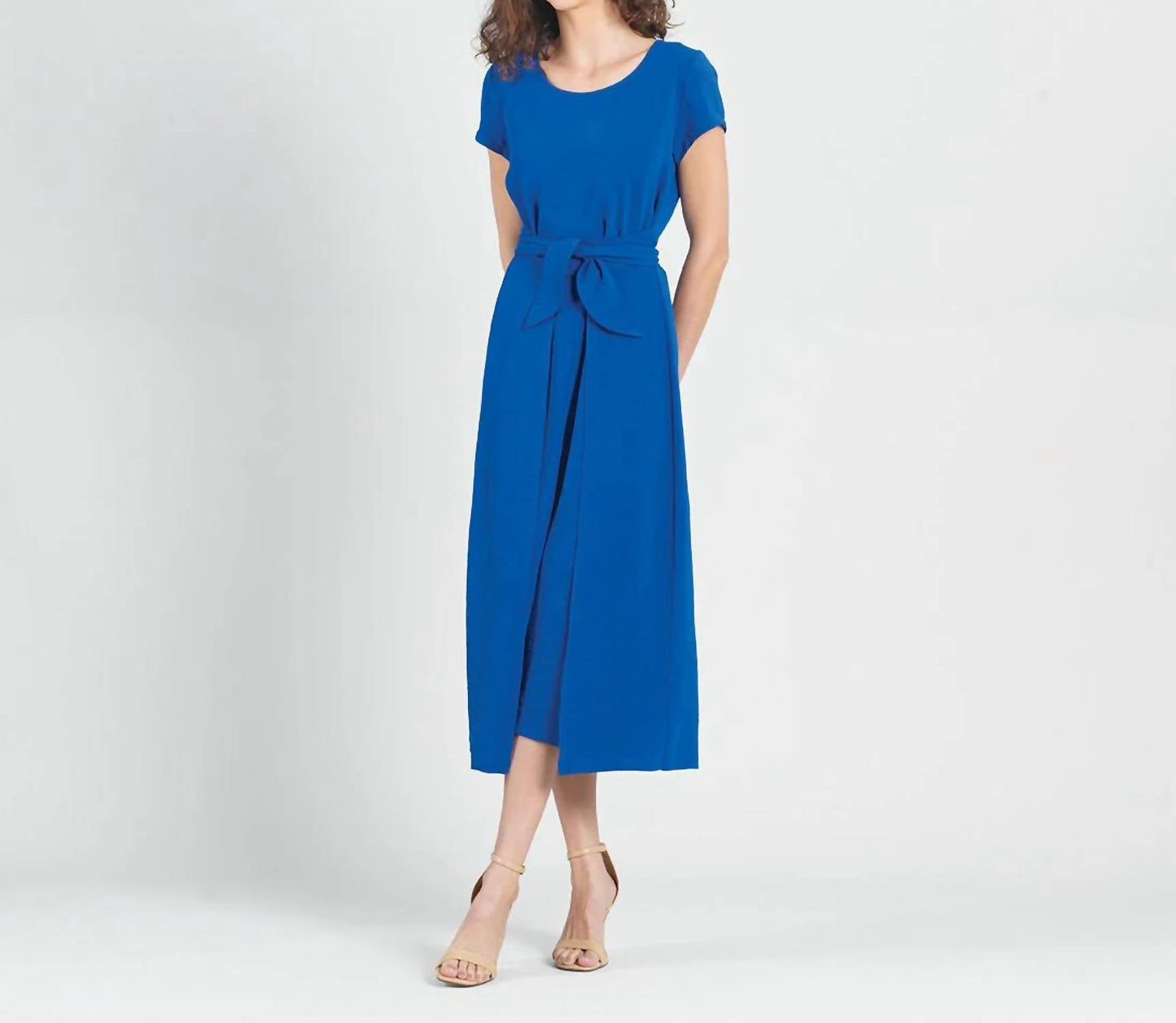 Clara Sun Woo - Soft Textured Rayon - Wrap Overlay Center Tie Midi Dress