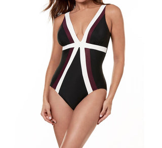 Miraclesuit - Spectra Color Block Trilogy V-Neck One Piece Swimsuit