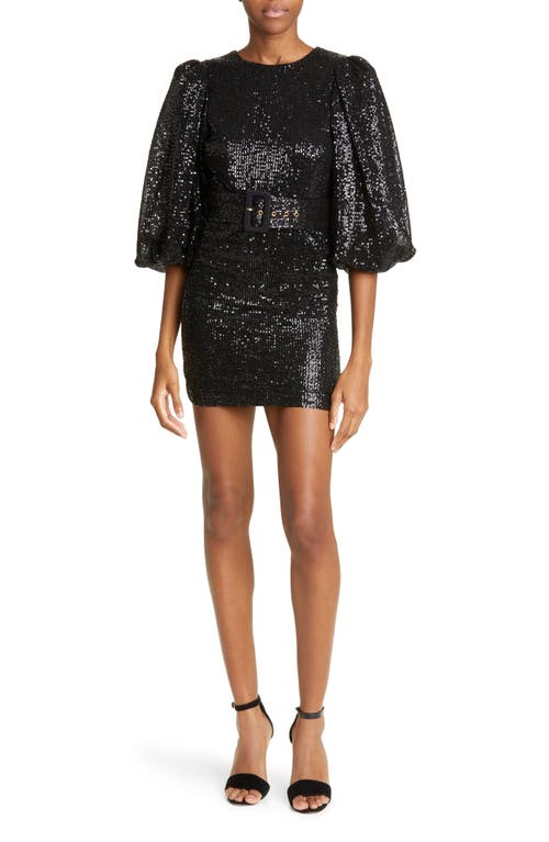 byTiMo Sequin Belted Puff Sleeve Minidress in Black, Size X-Small