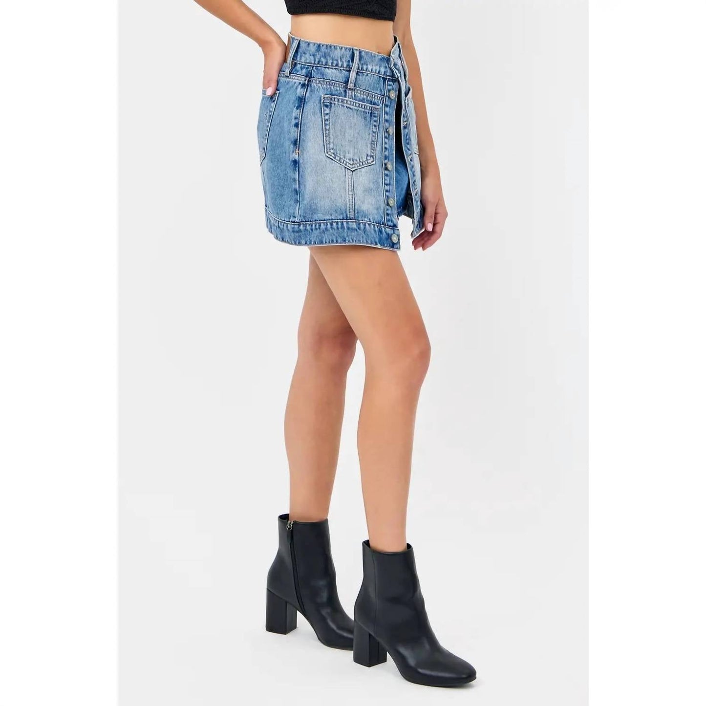 Hidden - Medium Light Button Mini Skirt